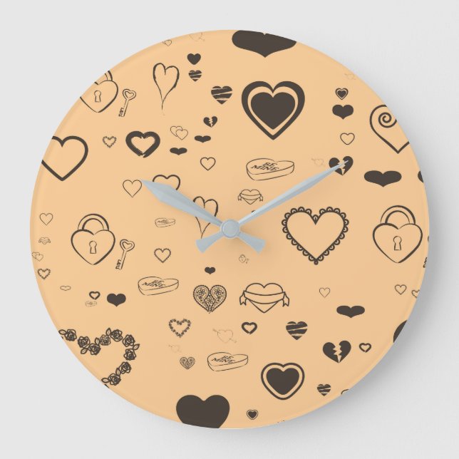 Niedliches Herz Modernes dunkles Grau Muster Große Wanduhr (Vorderseite)