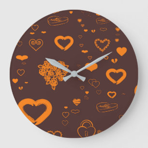 Niedliches Herz Modernes Orangenmuster Große Wanduhr