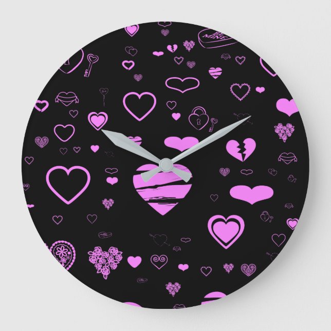 Niedliches Herz Modernes Orchid Muster Große Wanduhr (Vorderseite)