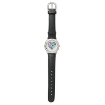 Niedliches Herz Notebook Black Leather Blue Pink M