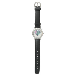 Niedliches Herz Notebook Black Leather Blue Pink M Armbanduhr
