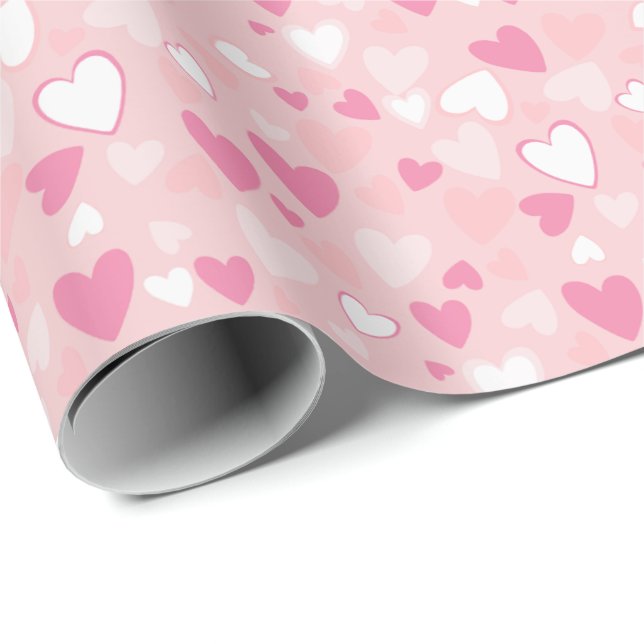 Niedliches Herz rosa Wrapping Paper Geschenkpapier (Rolleneckpunkt)