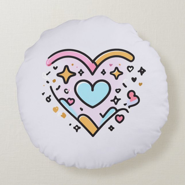 niedliches Herz Rundes Kissen (Rückseite)