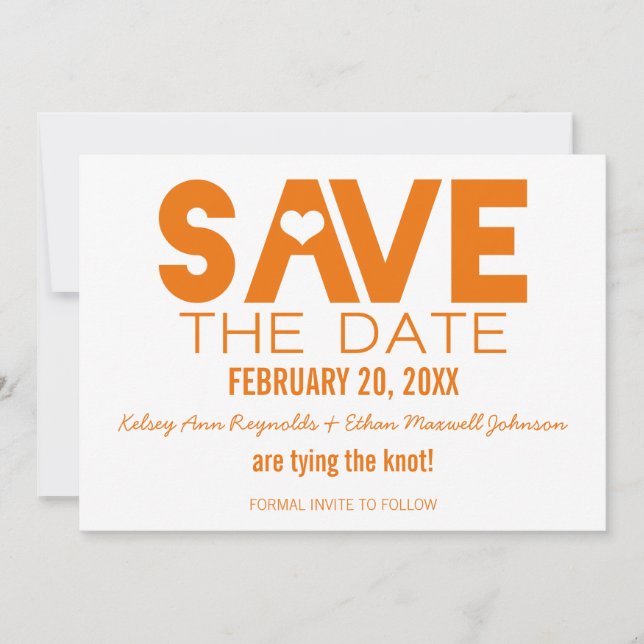 Niedliches Herz Save the Date, Orange Date (Vorderseite)