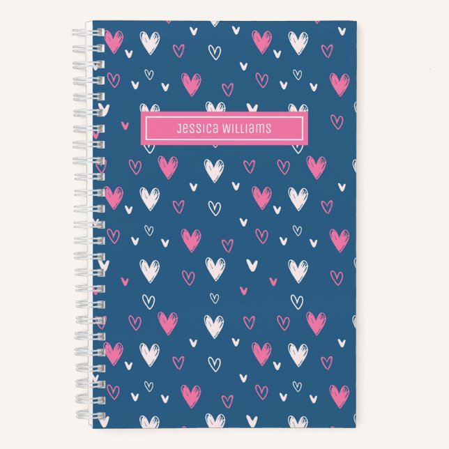 Niedliches Herz Stift Doodle Muster Sweet Liebe Bl Notizbuch (Vorderseite)