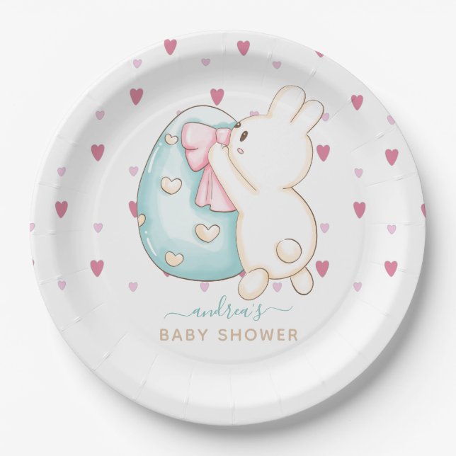Niedliches Herz Wasserfarbe Ostereier Bunny Baby D Pappteller (Vorderseite)