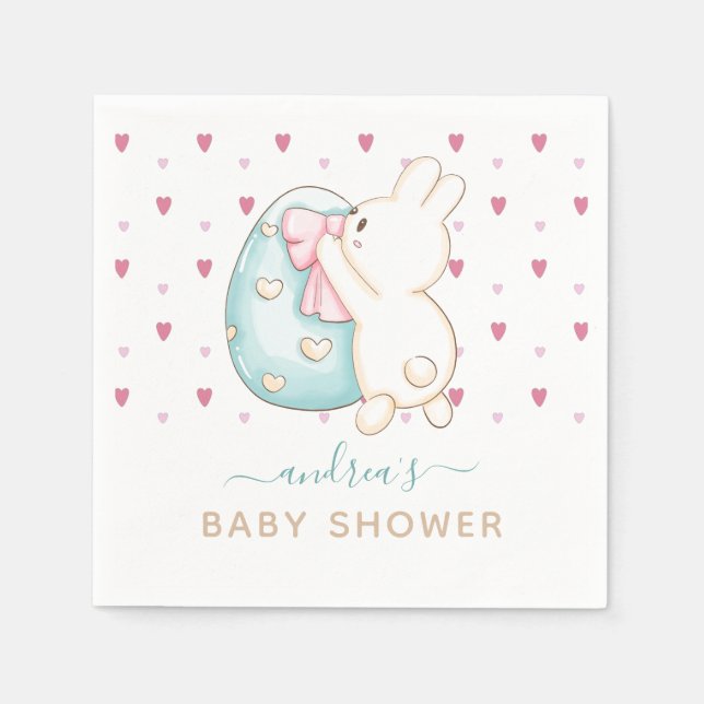 Niedliches Herz Wasserfarbe Ostereier Bunny Baby D Serviette (Vorderseite)