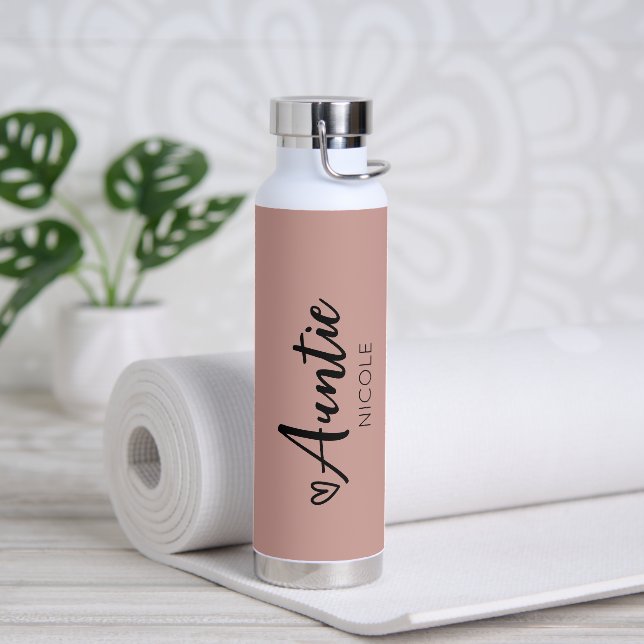 Niedliches Herzchen Tante Personalisiert Pink Taup Trinkflasche (Yoga)