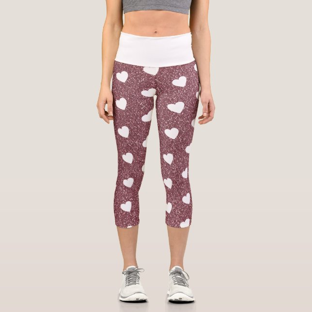 Niedliches Herzdesign Rose Gold Glitzer Capri Leggings (Vorderseite)