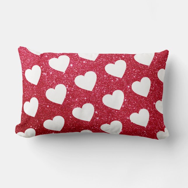 Niedliches Herzmuster Roter Glitzer Lendenkissen (Vorderseite)