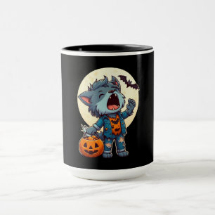 Niedliches heulendes Wölfmonster mit Kürbis Tasse