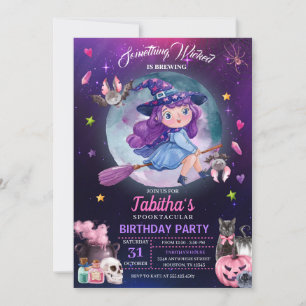 Niedliches HexenHalloween-Kindergeburtstag-Party Einladung