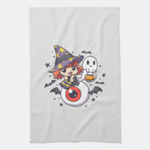 Niedliches Hexenkid zu Halloween Geschirrtuch