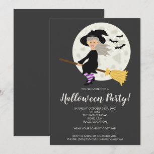 Niedliches Hexenmädchen auf einem Halloween-Party Einladung