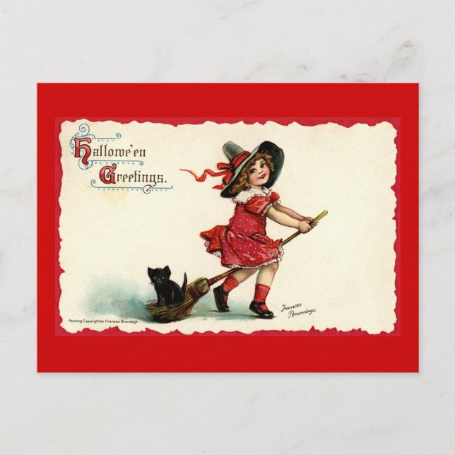 Niedliches Hexenmädchen Halloween Postkarte (Vorderseite)