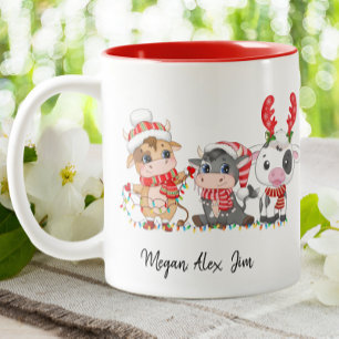 Niedliches Highland 3 Kühe Weihnachtsfest Weihnach Zweifarbige Tasse