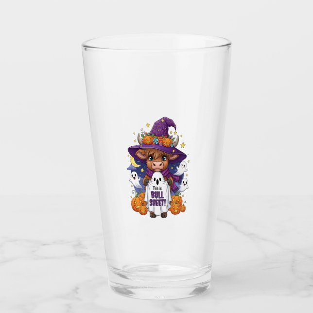 Niedliches Highland Cow Halloween Glas (Vorderseite)