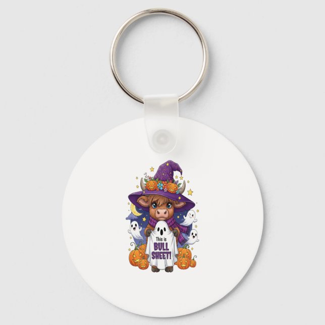 Niedliches Highland Cow Halloween Schlüsselanhänger (Vorderseite)