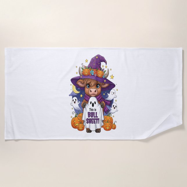 Niedliches Highland Cow Halloween Strandtuch (Vorderseite)