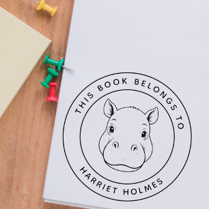 Niedliches Hippo Baby Dieses Buch gehört zum Namen Gummistempel