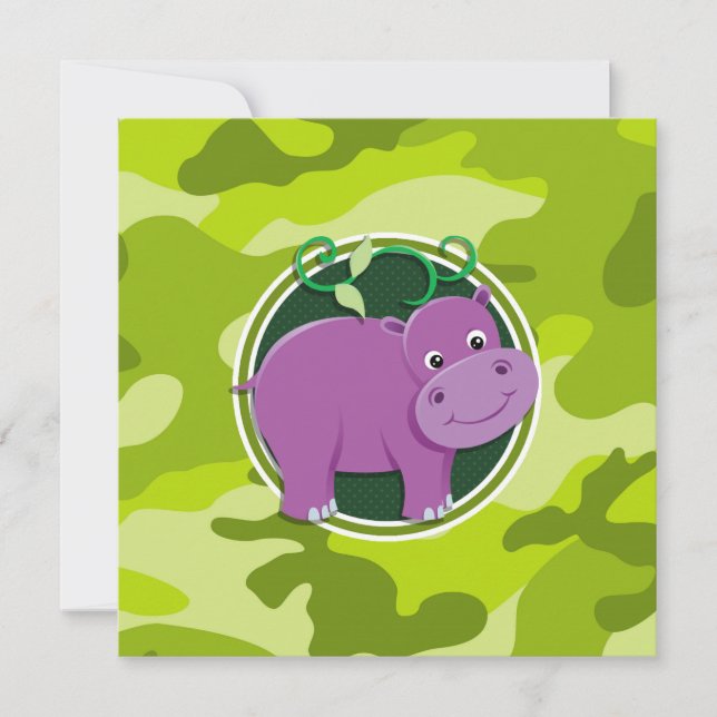 Niedliches Hippo; hellgrüne Camouflage, Tarnung Einladung (Vorderseite)