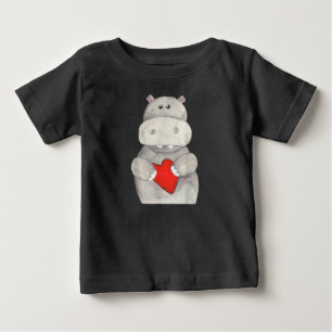 Niedliches Hippo Hippopotamus Holding Herz Liebe Baby T-shirt