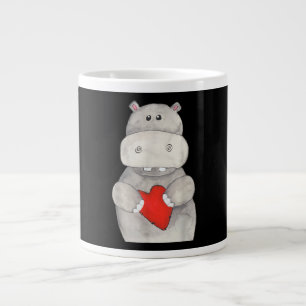 Niedliches Hippo Hippopotamus Holding Herz Liebe Jumbo-Tasse