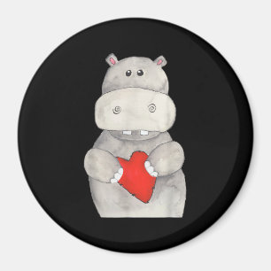 Niedliches Hippo Hippopotamus Holding Herz   Liebe Magnet