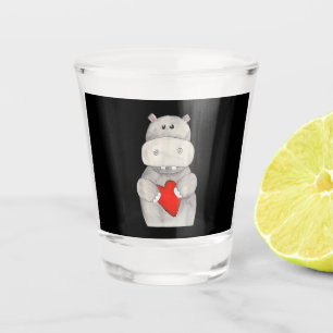 Niedliches Hippo Hippopotamus Holding Herz Liebe Schnapsglas