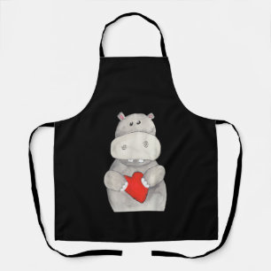 Niedliches Hippo Hippopotamus Holding Herz Liebe Schürze