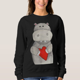 Niedliches Hippo Hippopotamus Holding Herz   Liebe Sweatshirt