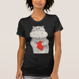 Niedliches Hippo Hippopotamus Holding Herz Liebe T-Shirt