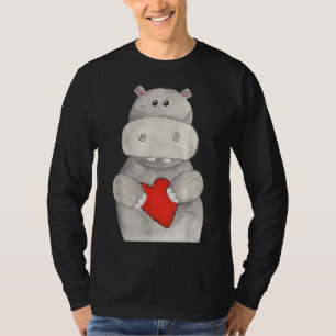 Niedliches Hippo Hippopotamus Holding Herz   Liebe T-Shirt