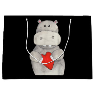 Niedliches Hippo-Hippopotamus-Holz Liebe Hippo Große Geschenktüte