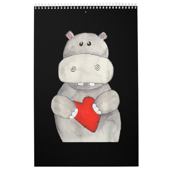 Niedliches Hippo-Hippopotamus-Holz| Liebe Hippo Kalender (Titelbild)