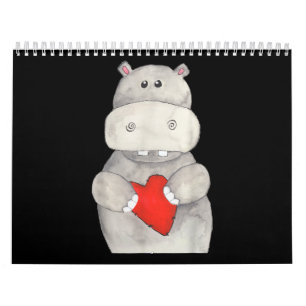 Niedliches Hippo-Hippopotamus-Holz Liebe Hippo Kalender