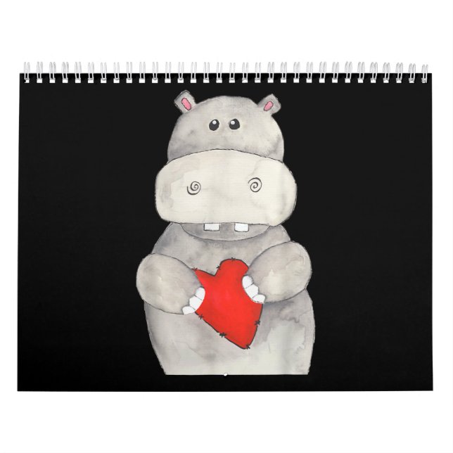 Niedliches Hippo-Hippopotamus-Holz| Liebe Hippo Kalender (Titelbild)