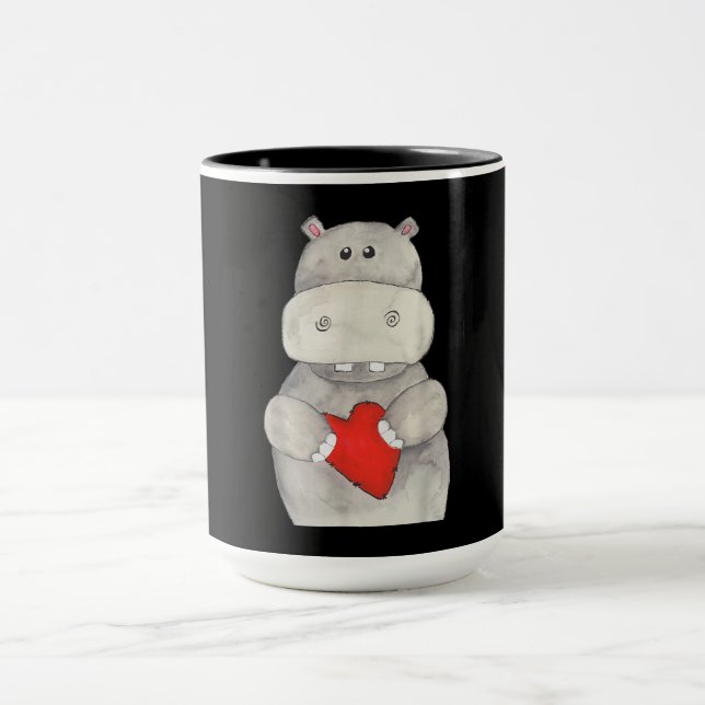 Niedliches Hippo-Hippopotamus-Holz| Liebe Hippo Tasse (Zentrum)