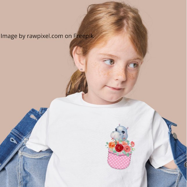 Niedliches Hippo in einem bedruckten rosa gestrich T-Shirt (Von Creator hochgeladen)
