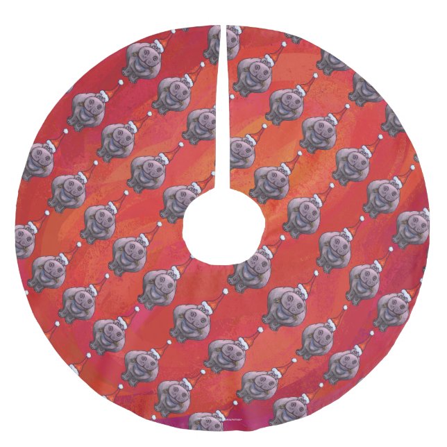 Niedliches Hippo in Weihnachtsmannmütze Muster auf Polyester Weihnachtsbaumdecke (Vorderseite)