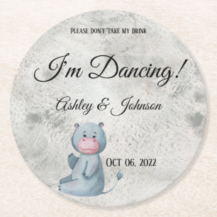 Niedliches Hippo Kawaii Style Animal Runder Pappuntersetzer