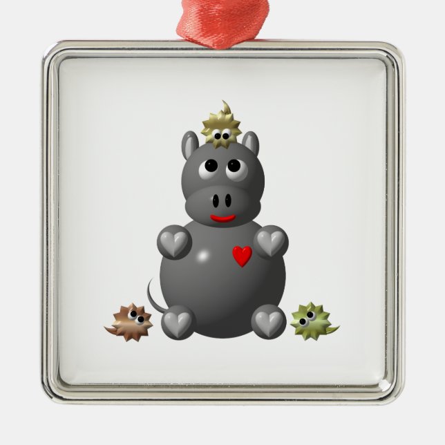 Niedliches Hippo mit Hamstern Silbernes Ornament (Vorne)