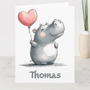 Niedliches Hippo mit Heart Balloon Illustration Karte