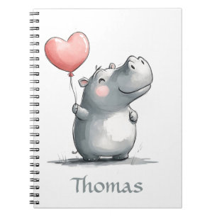 Niedliches Hippo mit Heart Balloon Illustration Notizblock