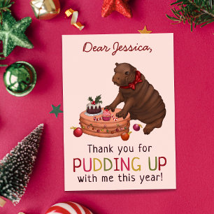 Niedliches Hippo und Pudding Funny Christmas Danke Feiertagskarte