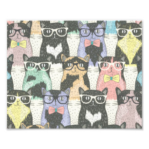 Niedliches Hipster-Katzen-Muster Fotodruck