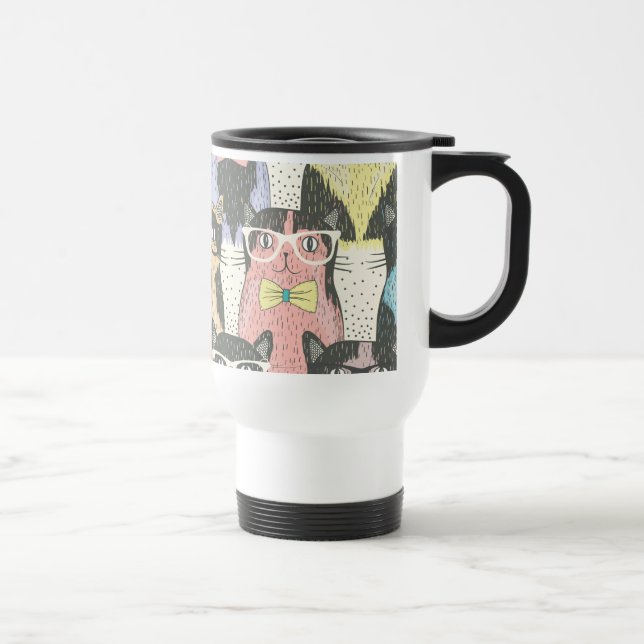 Niedliches Hipster-Katzen-Muster Reisebecher (Rechts)