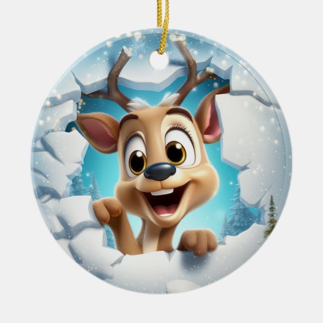 Niedliches Hirsch 3D Keramik Ornament (Vorne)