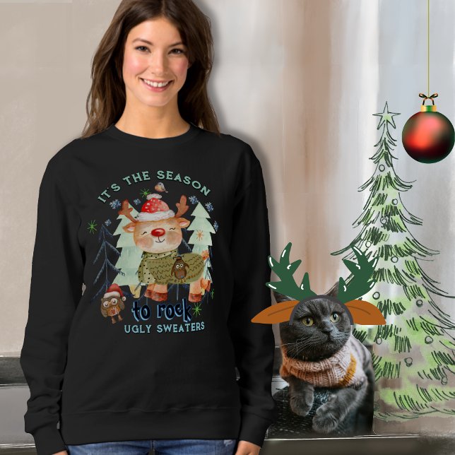 Niedliches Hirsch im Ugly Sweater Dark Sweatshirt (Cute Deer in Ugly Sweater Dark)
