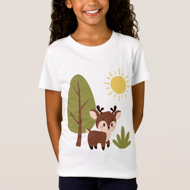 Niedliches Hirsch im Wald T-Shirt (Vorderseite)